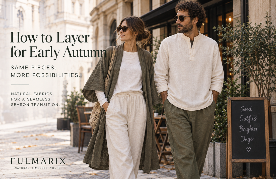 Early autumn layered outfit with natural-fabric clothing in Vienna