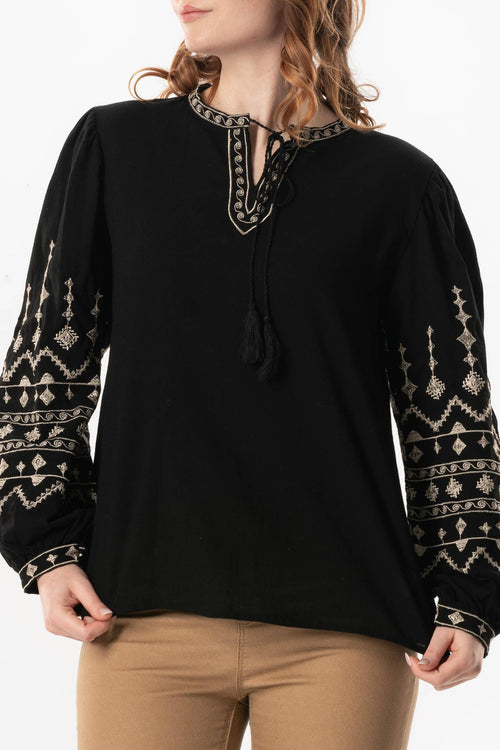 FULMARIX women's black cotton long sleeve blouse