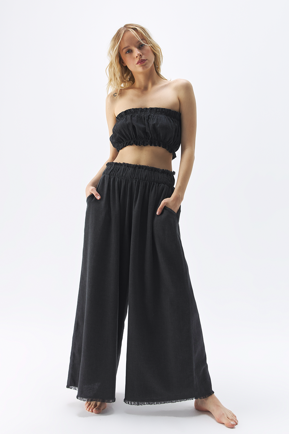 Schwarzes Bandeau-Top (3149) 30 % Leinen 70 % Baumwolle
