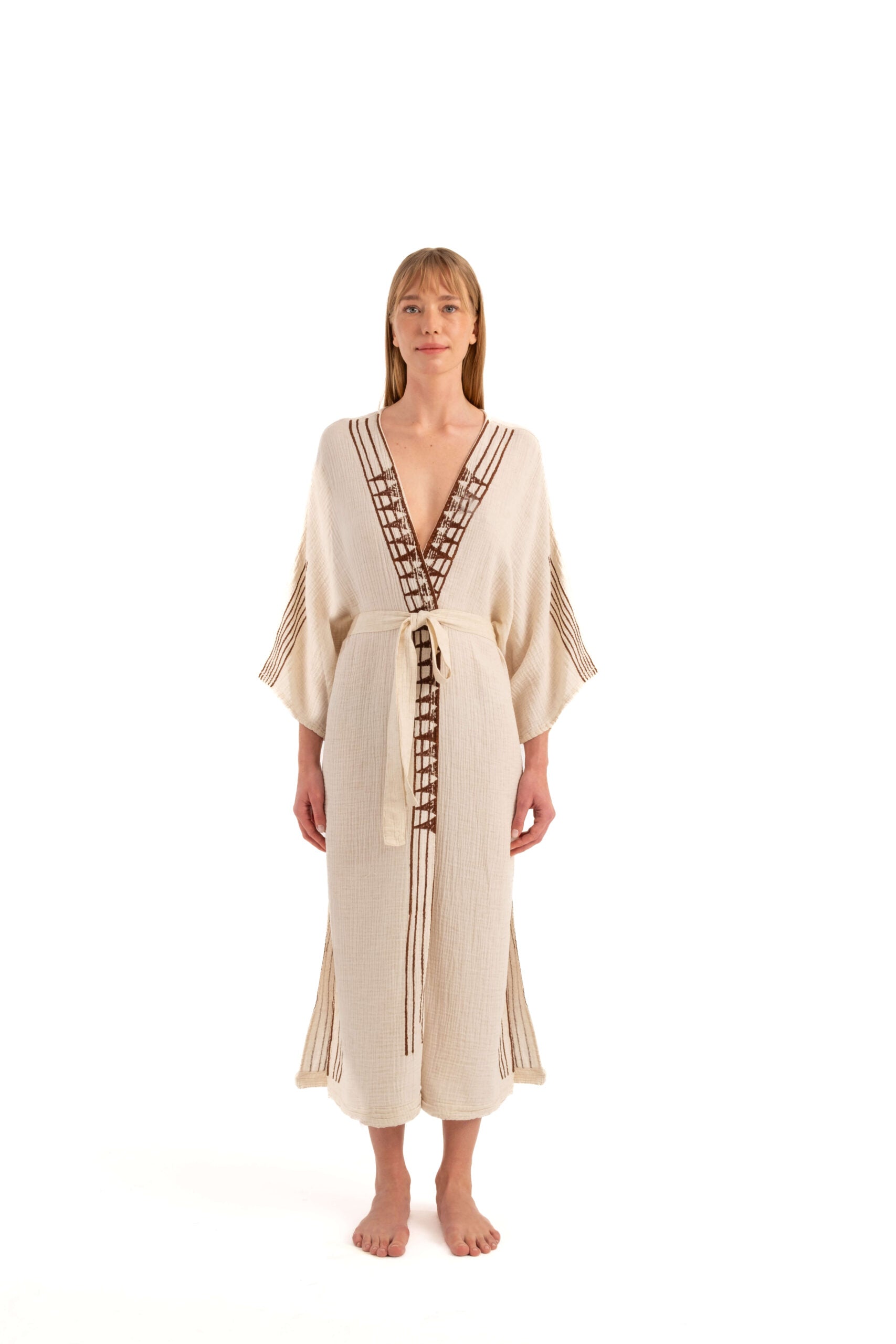 Crinkle Printed Kimono (3302) 61 % Cotton, 30 % Lyocell,  9 % Linen