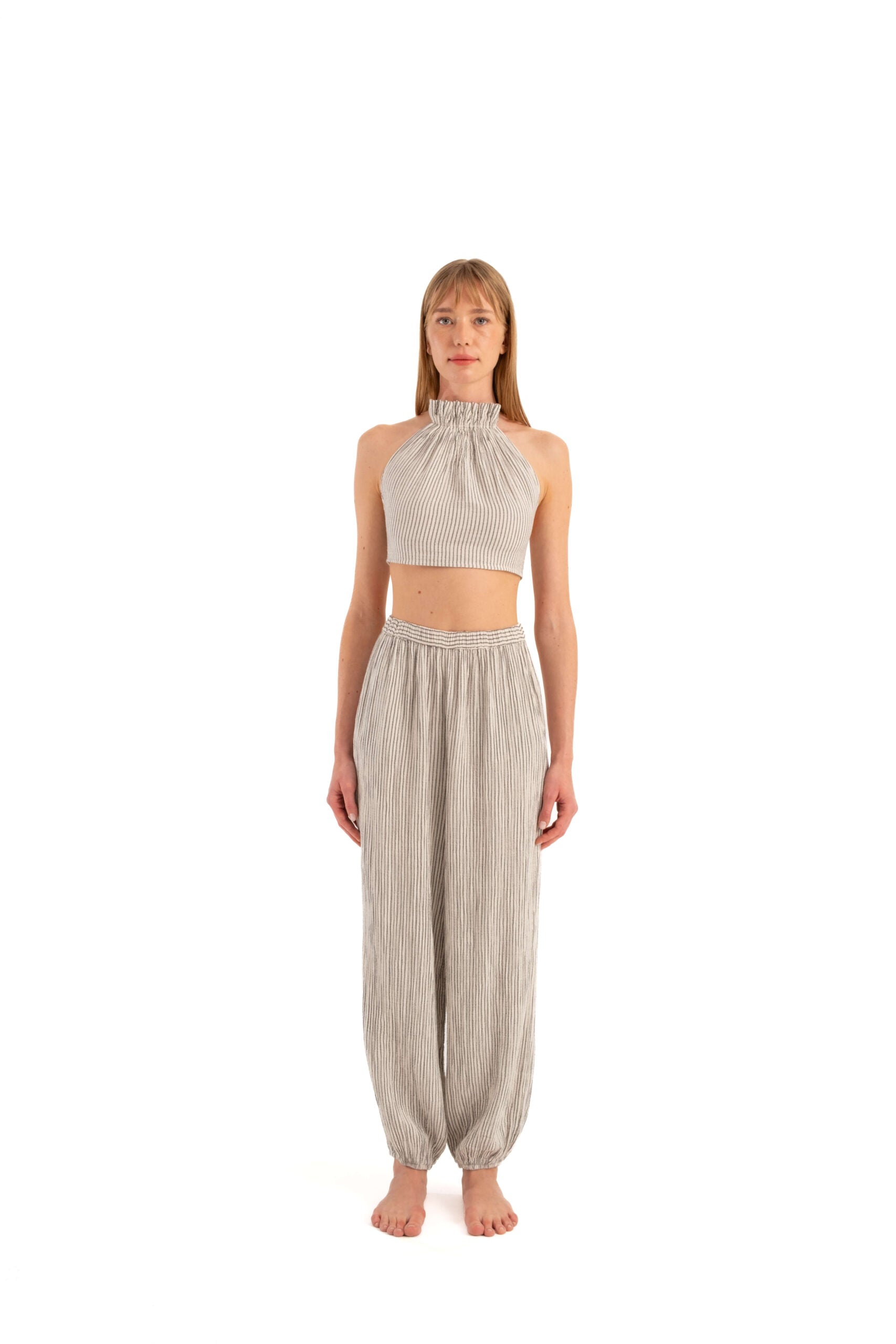 Striped Linen Crop Top (3337) 69% Cotton, 27% Viscose, 4% Linen