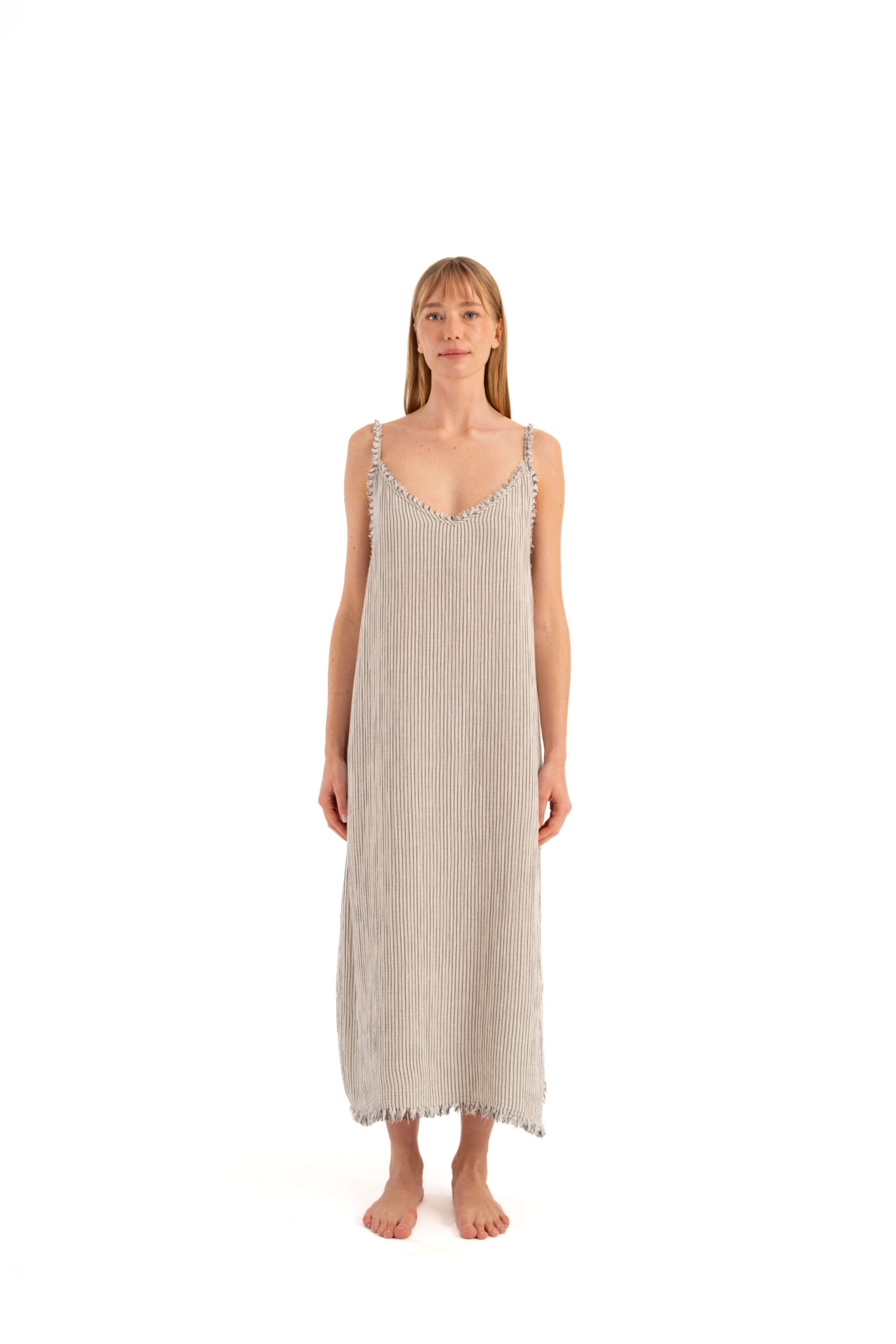 Stripe Linen Strappy Dress (3341) 69% Cotton, 27% Viscose, 4% Linen