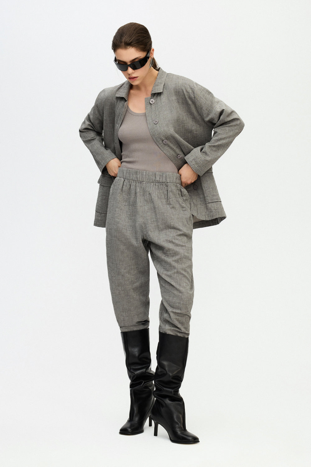IKIKIZ women's grey cotton oversized jacket