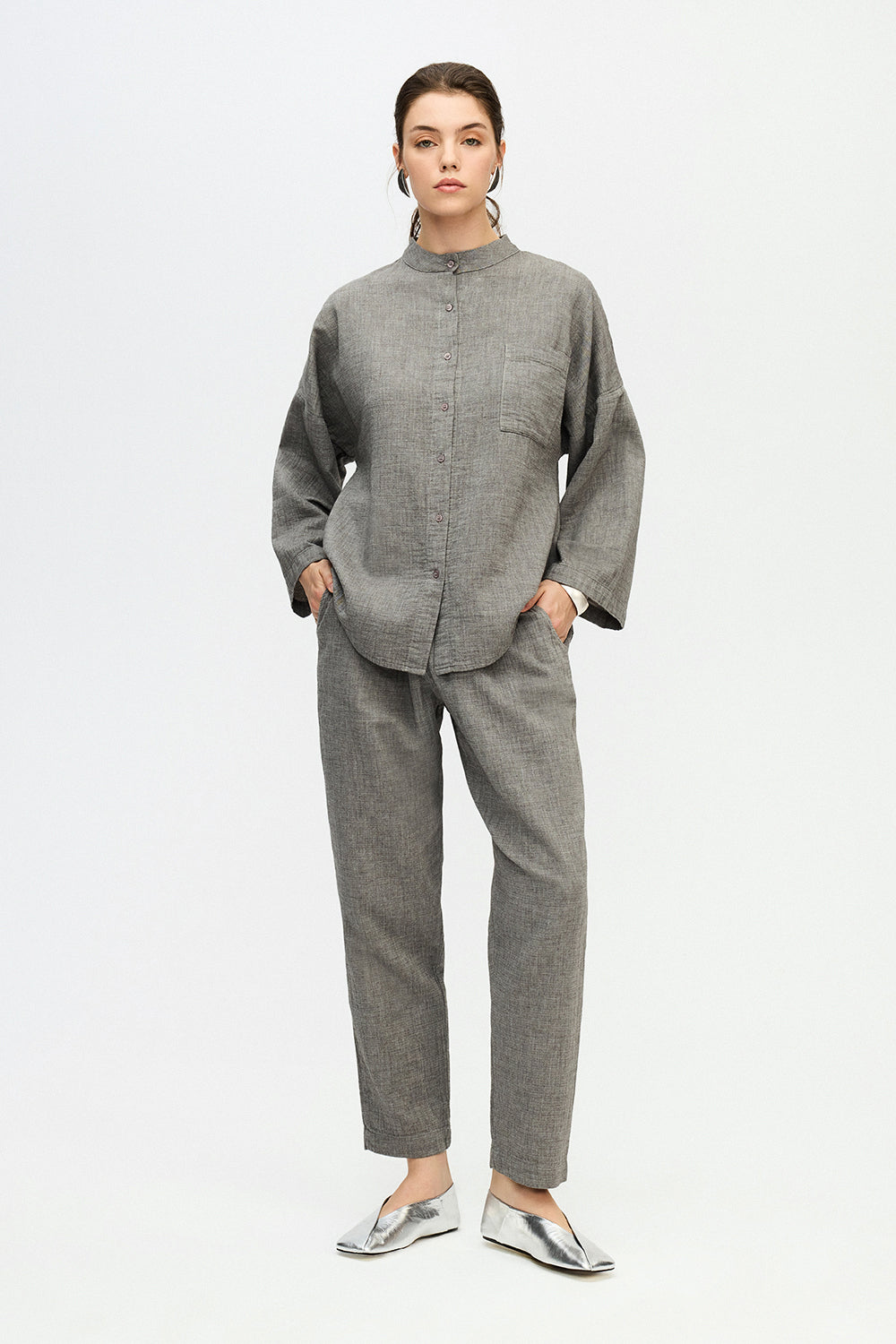 IKIKIZ women's grey cotton slouchy trousers