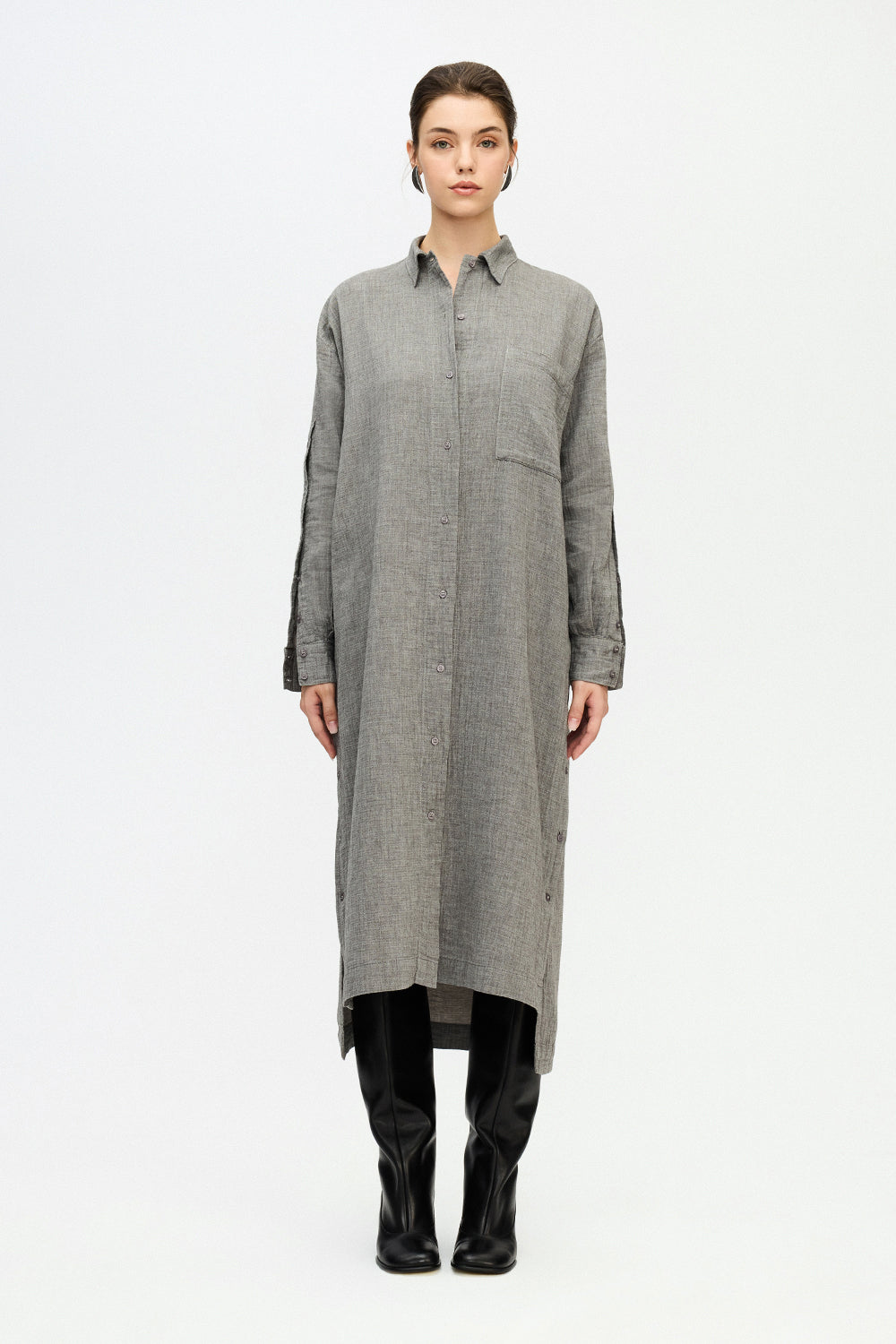 IKIKIZ women's grey cotton shirt dress