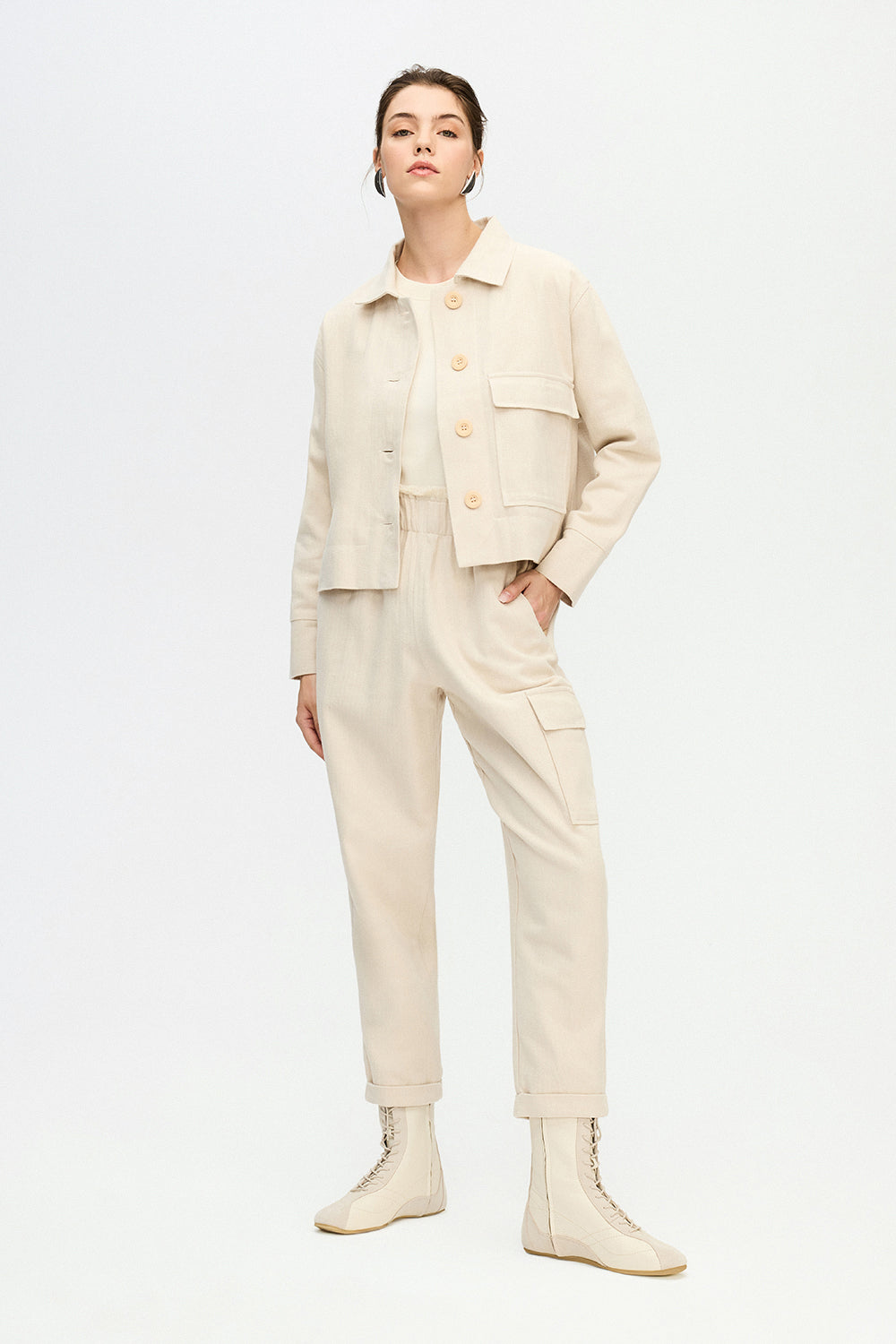 IKIKIZ women's cotton herringbone cargo trousers