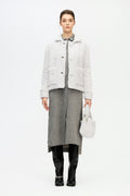 Grey sherpa short jacket with button front and two side pockets