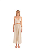 Natural cotton-linen triangle bralette with thin spaghetti straps