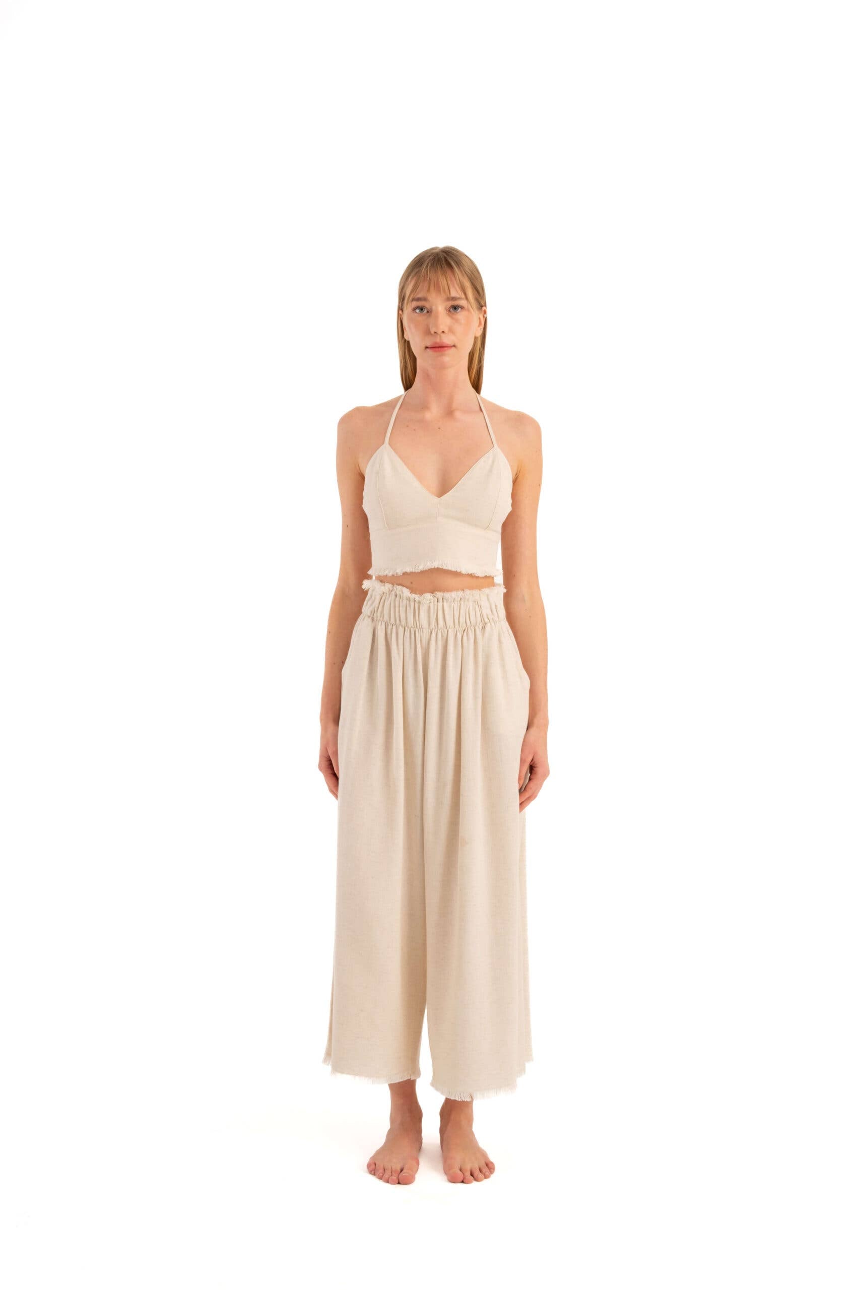 IKIKIZ women's natural cotton-linen triangle bralette