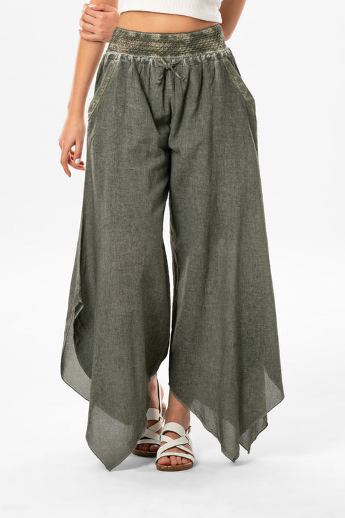 FULMARIX women's khaki cotton wide-leg trousers