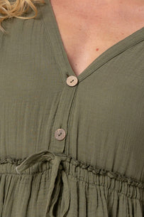 AFR Cotton Muslin Dress - Khaki - Fabric Detail