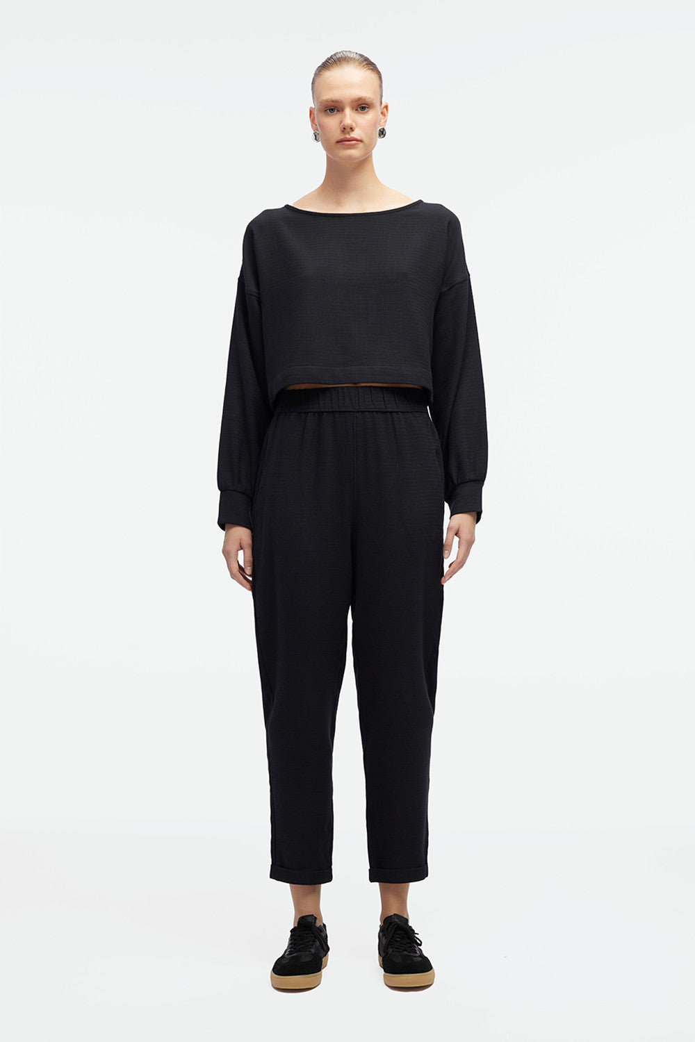 IKIKIZ women's black cotton crop blouse