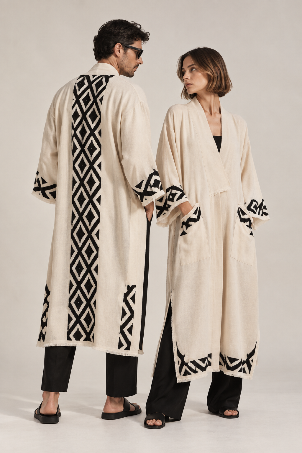 IKIKIZ Saga-Kimono aus Baumwolle und Leinen