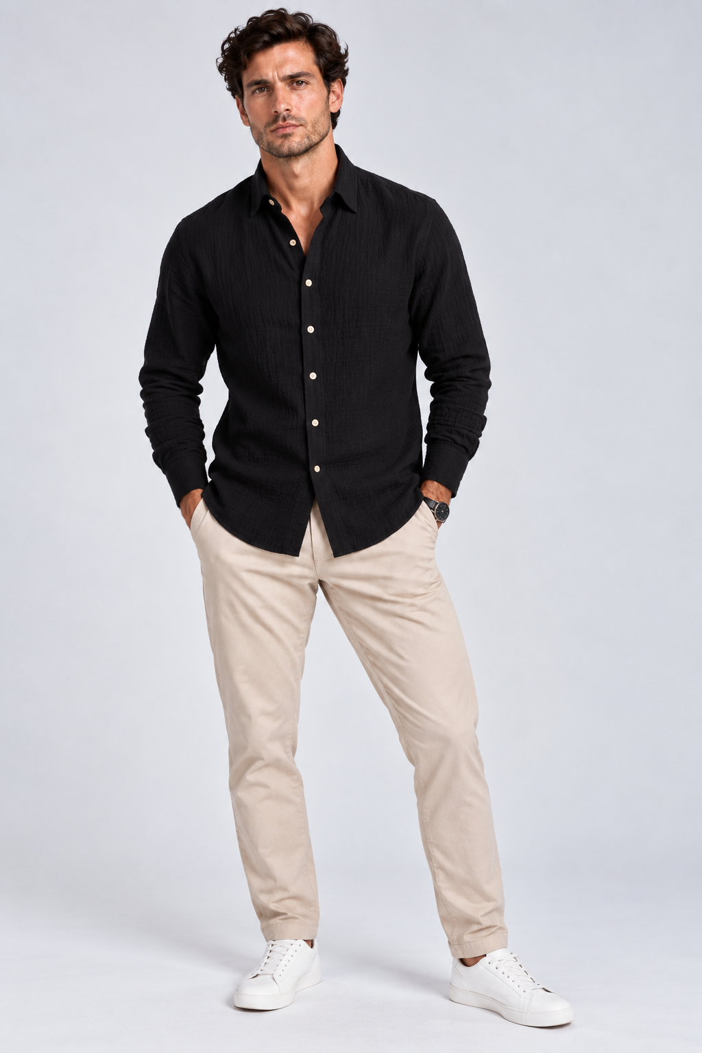 FULMARIX Men's Muslin Long Sleeve Shirt