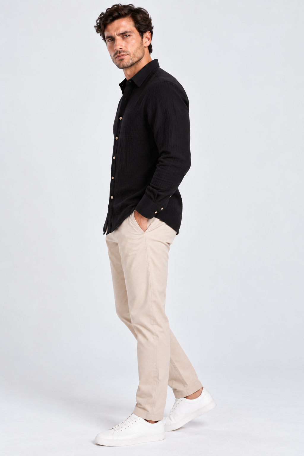 FULMARIX Men's Muslin Long Sleeve Shirt