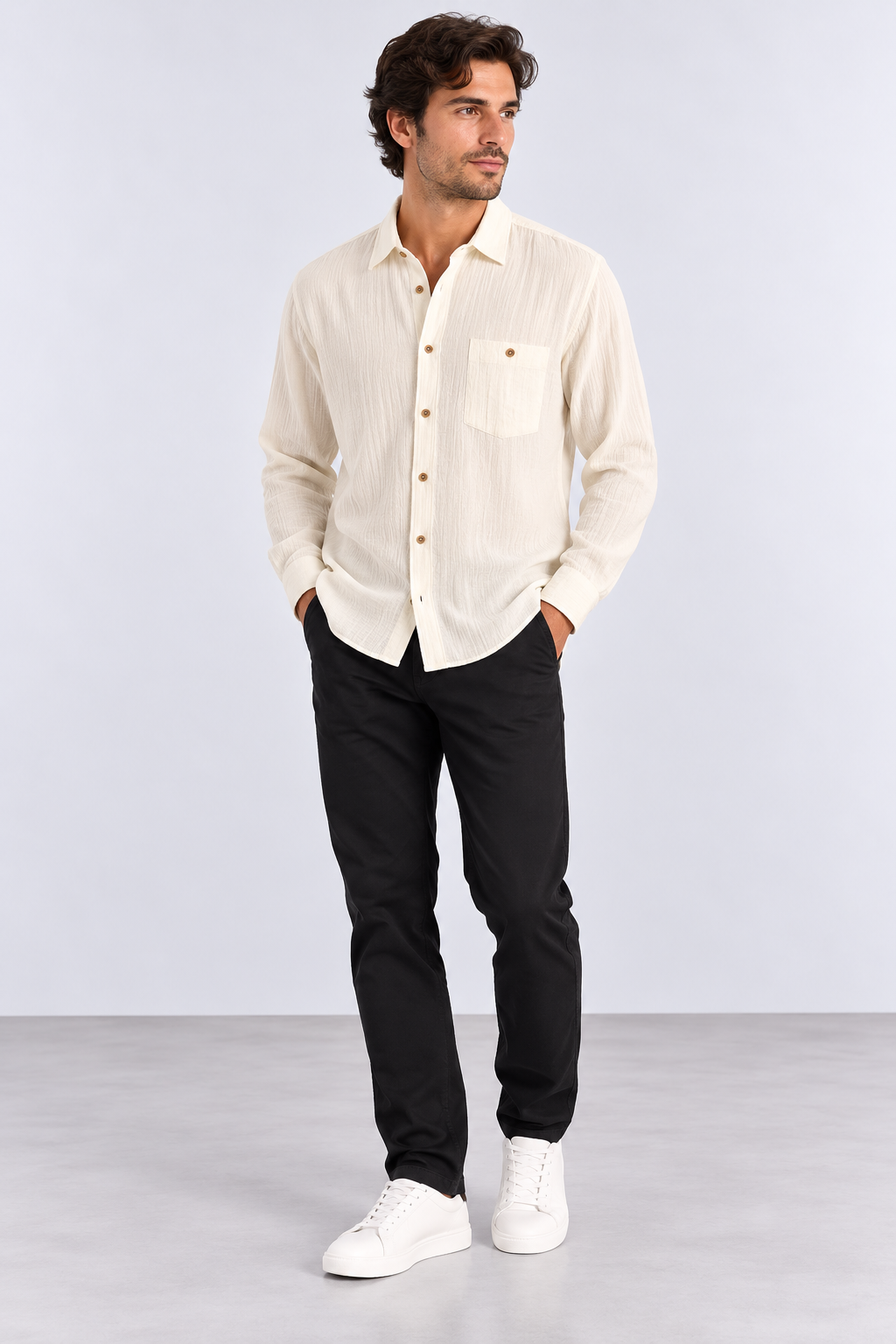 FULMARIX Men's Long Sleeve Şile Fabric Shirt