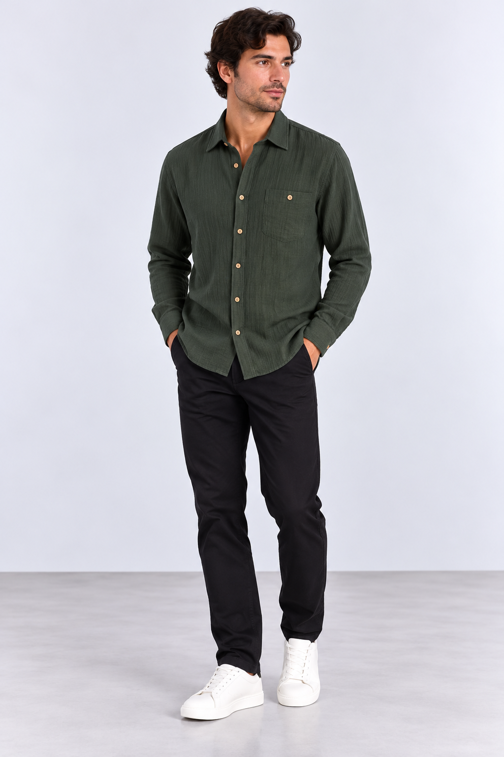 FULMARIX Men's Long Sleeve Şile Fabric Shirt