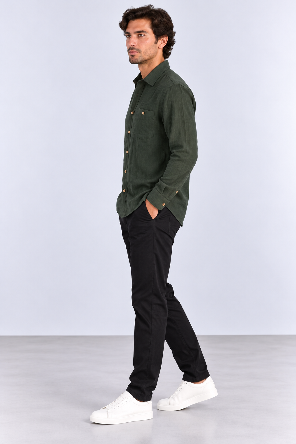 FULMARIX Men's Long Sleeve Şile Fabric Shirt