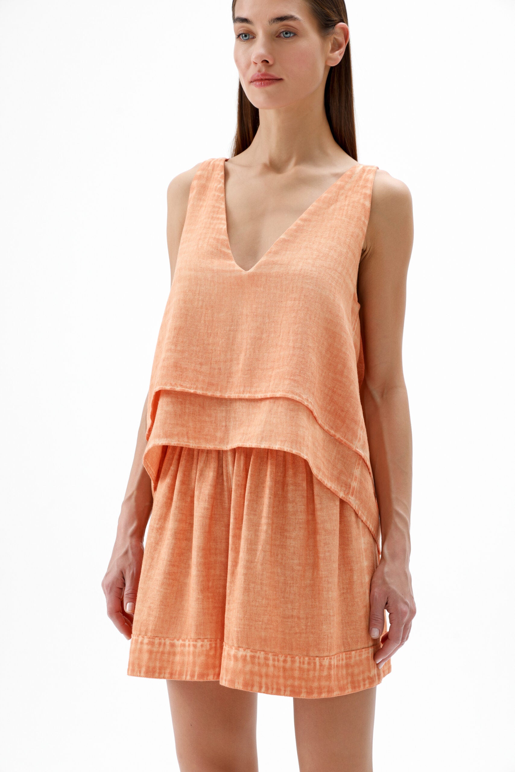 IKIKIZ women's orange cotton-linen tank blouse
