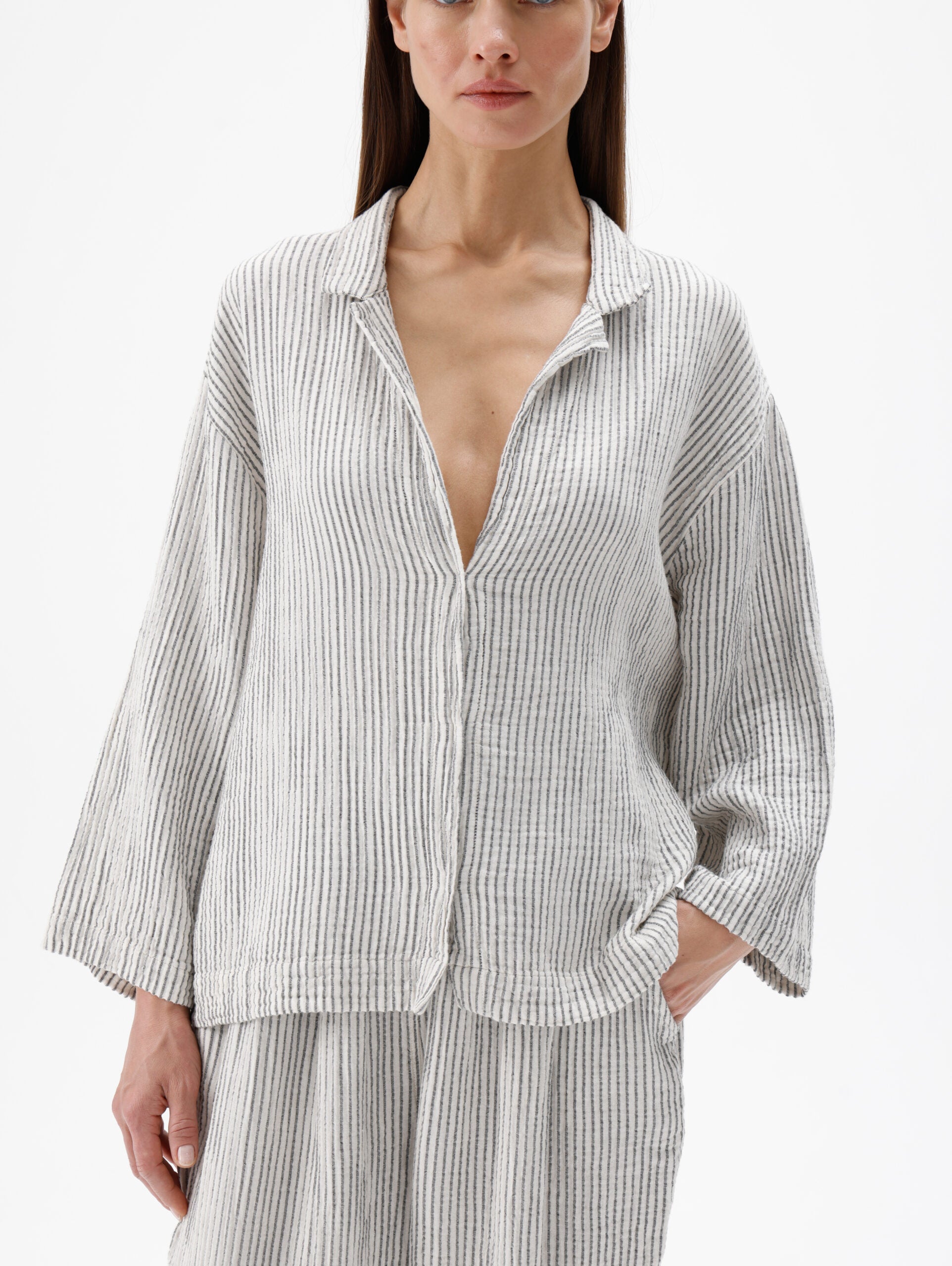 Stripe Linen Shirt Blouse (3222) 65% cotton, 25% viscose, 10% linen