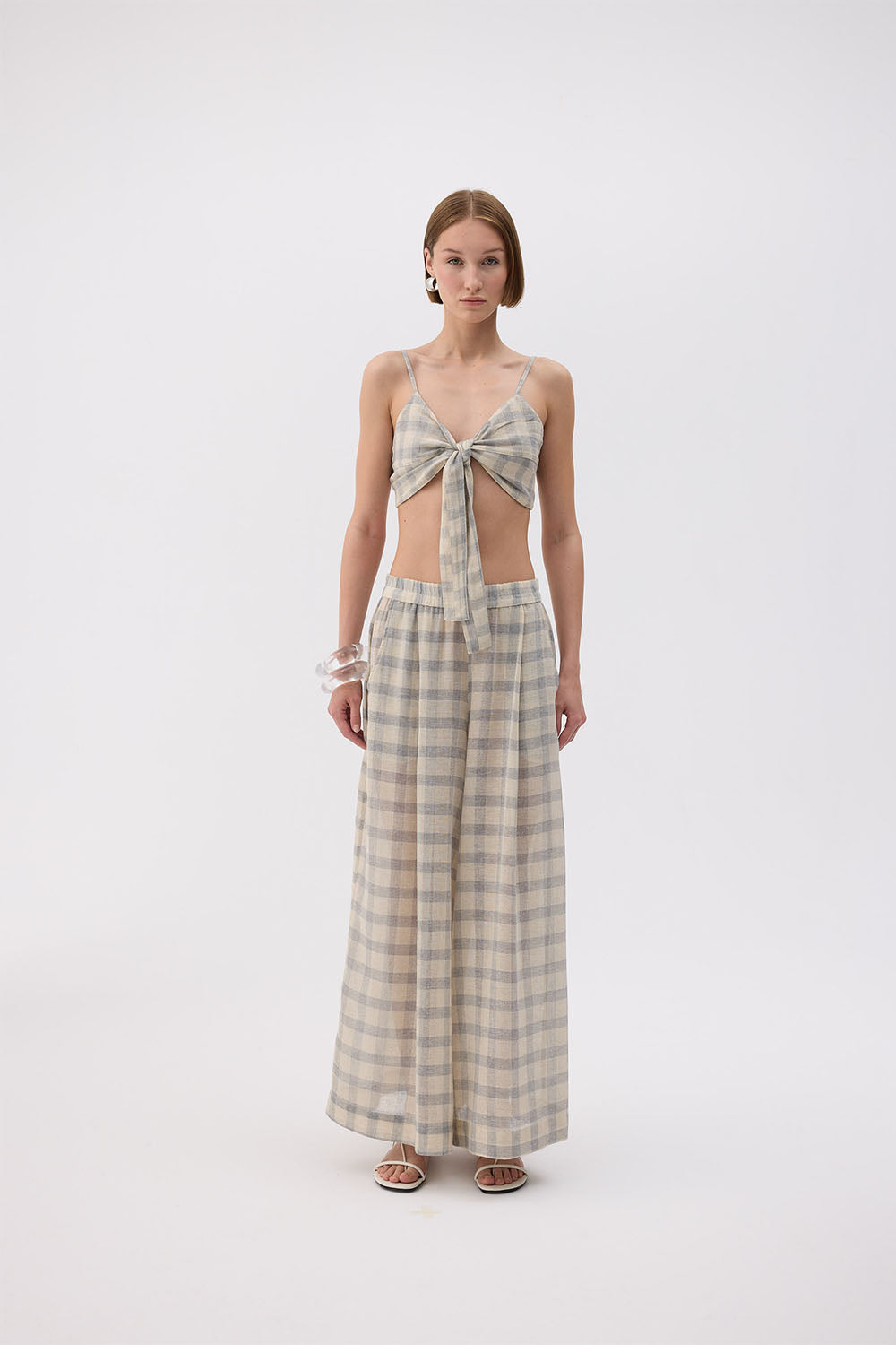 Grey Plaid Trousers (3446); 28% Linen 72% Cotton