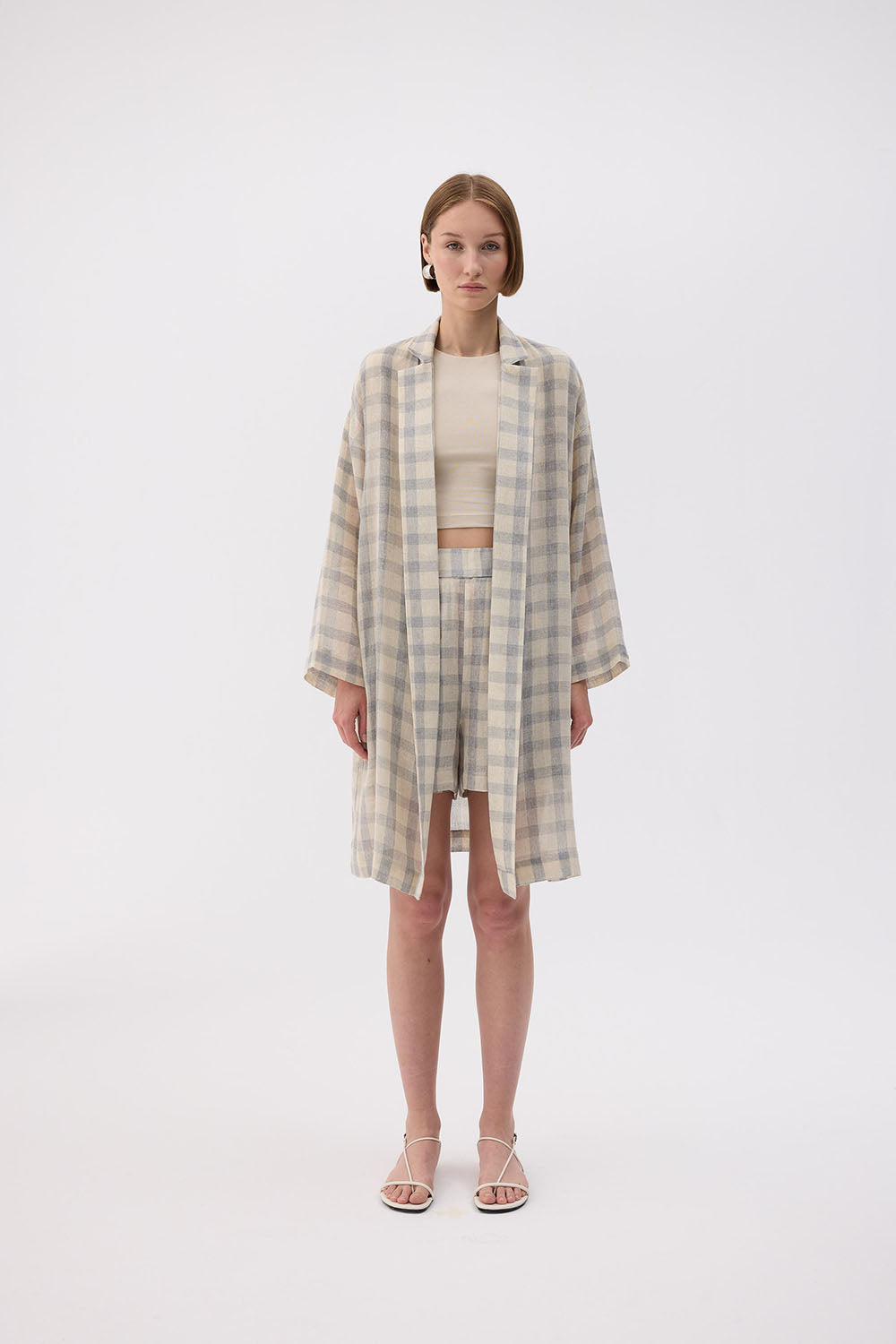 Gray Plaid Jacket (3453); 28% Linen 72% Cotton