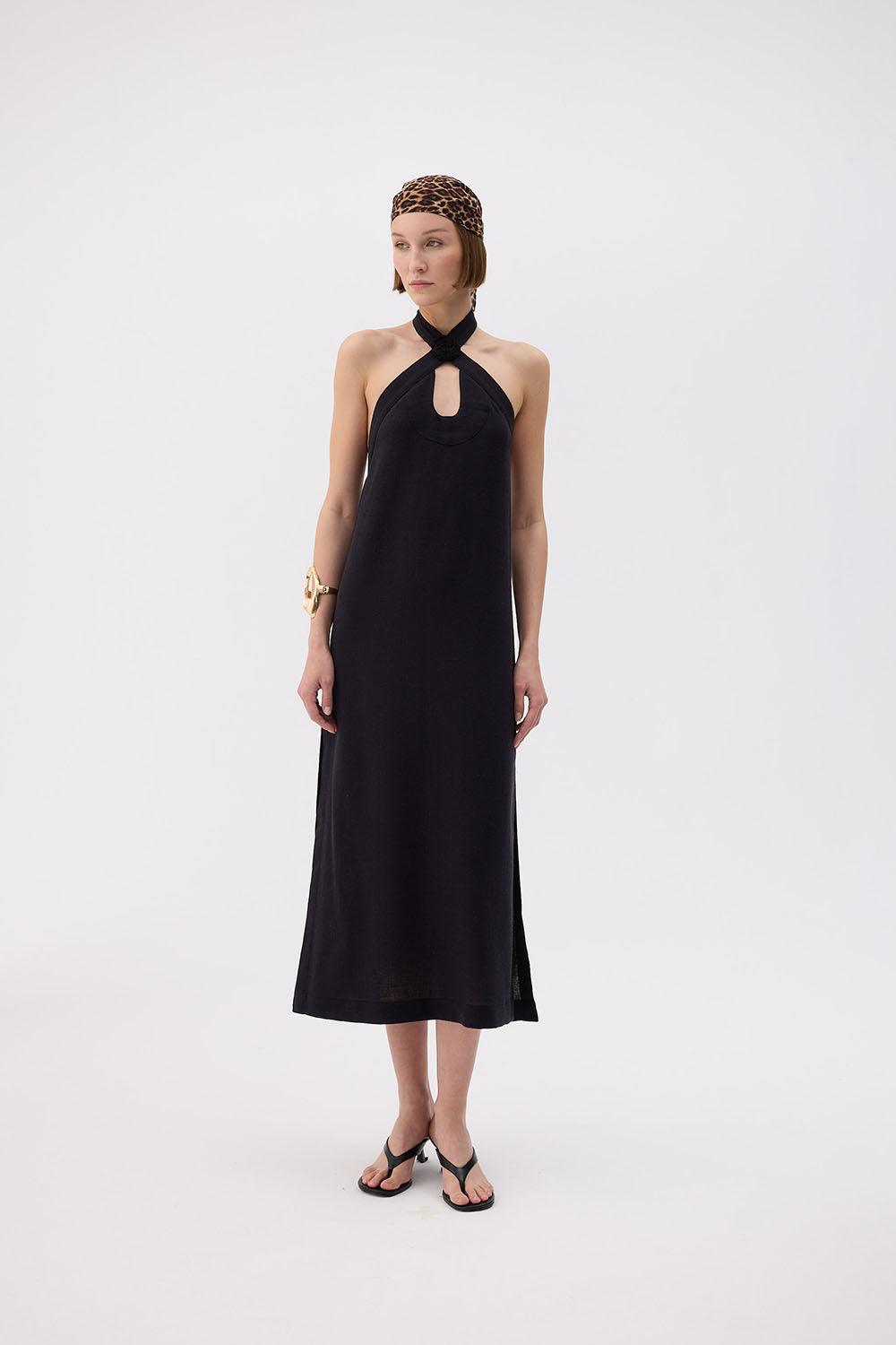 Black Linen Halter Neck Dress (3457) 32% Linen 68% Cotton