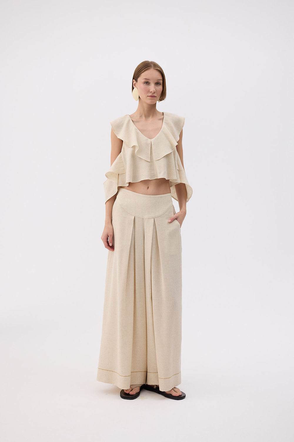 Natural Linen Palazzo Pants (3460) 32% Linen 68% Cotton