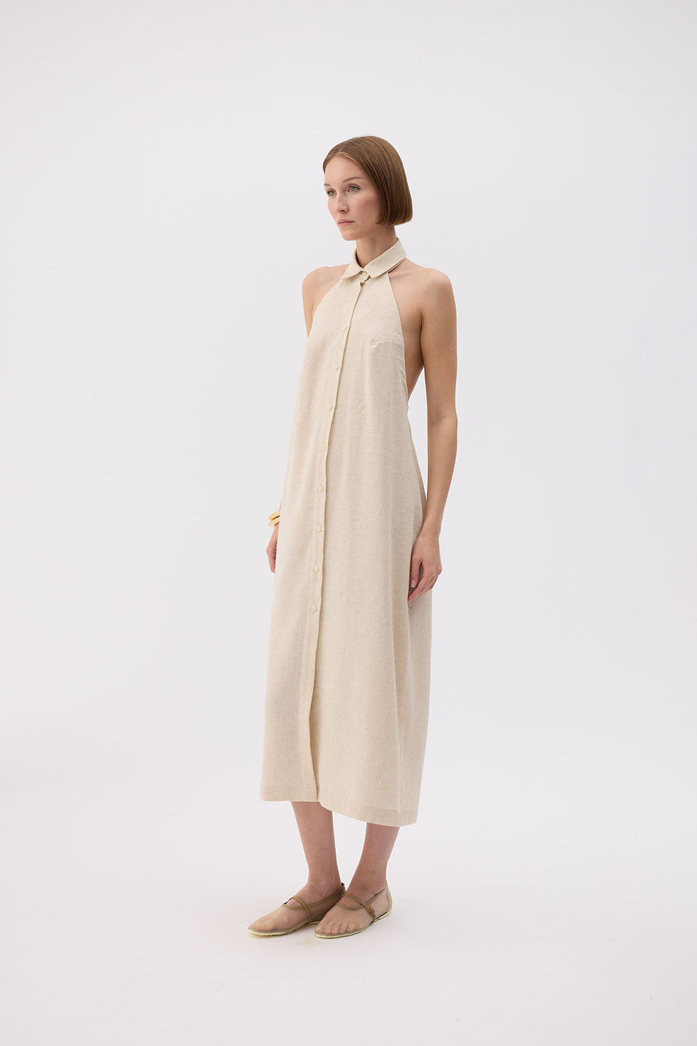 Natural Linen Shirt Dress (3462) 32% Linen 68% Cotton