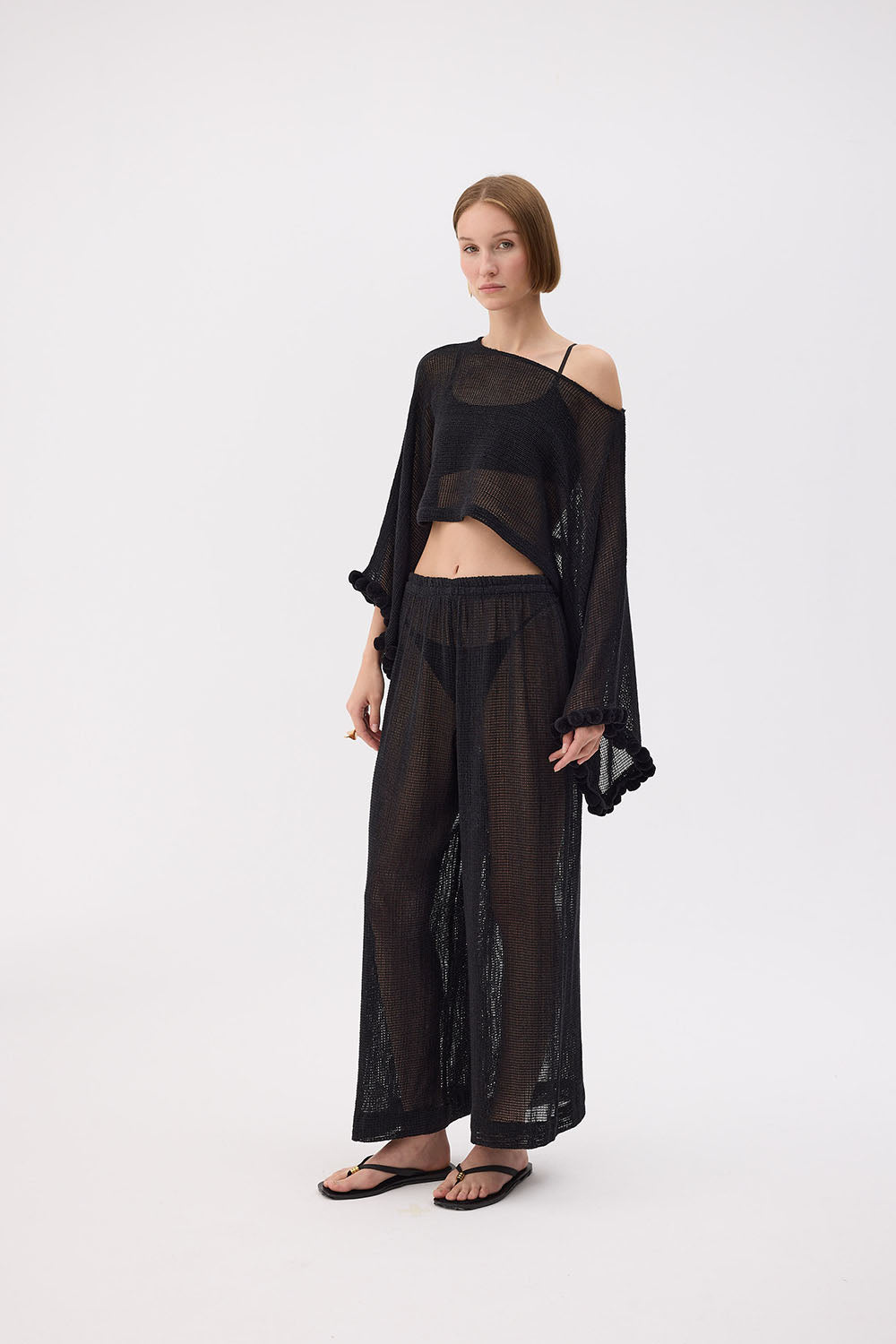 Black Crochet Crop Blouse (3471)
