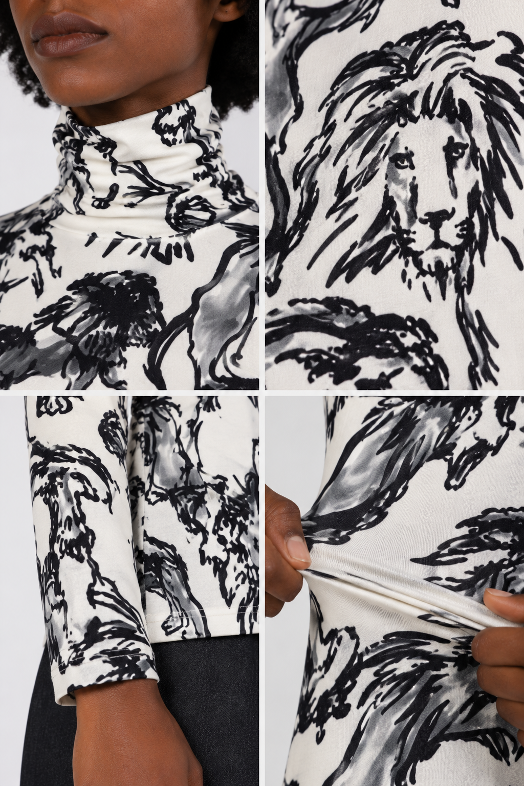 PLURAL Women's Lion Print Turtleneck Top
