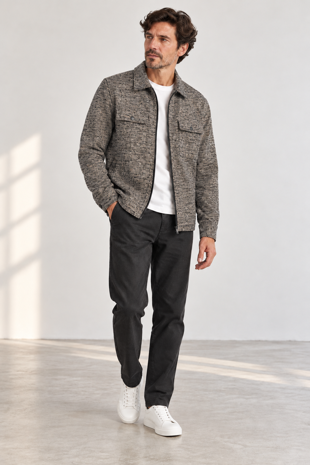 FULMARIX Men's Cotton Zip Beige Jacket