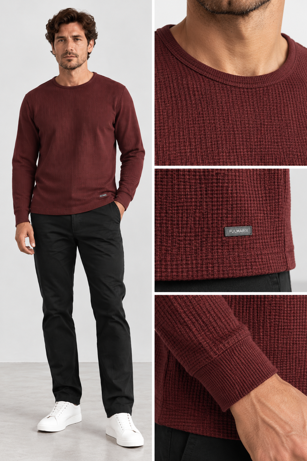 FULMARIX Men's Textured Cotton Crewneck Sweatshirt