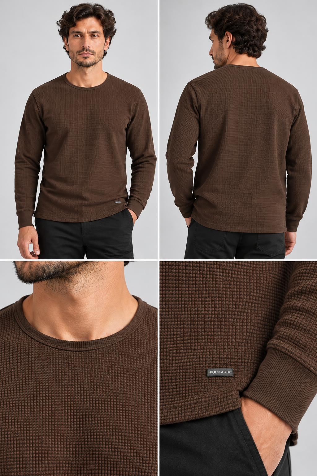 FULMARIX Men's Textured Cotton Crewneck Sweatshirt