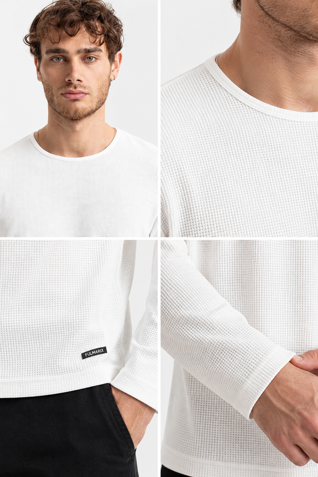 FULMARIX Men's Textured Cotton Crewneck Sweatshirt
