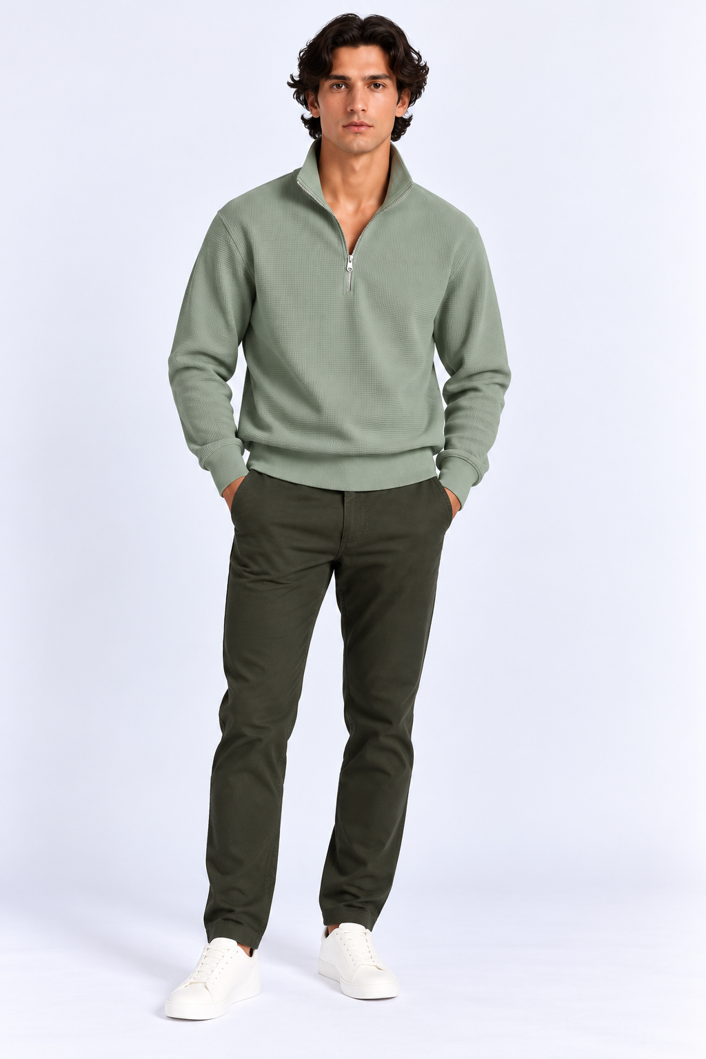 FULMARIX Herren-Sweatshirt aus Waffelstrick mit halblangem Reißverschluss