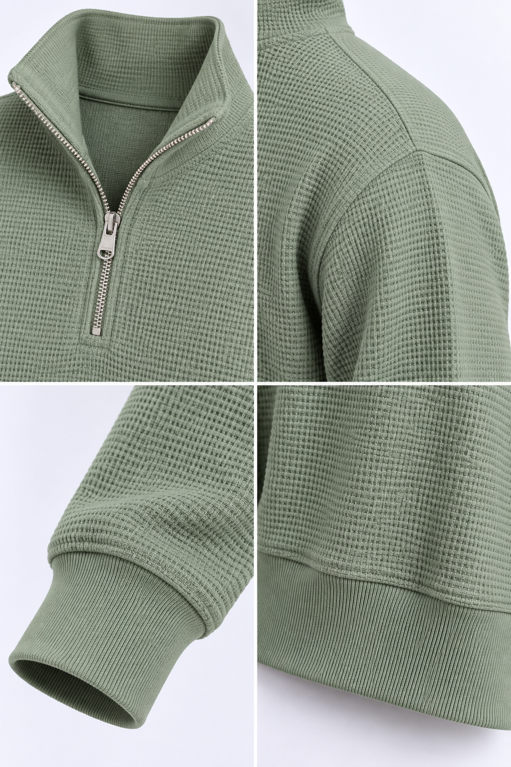 FULMARIX Herren-Sweatshirt aus Waffelstrick mit halblangem Reißverschluss