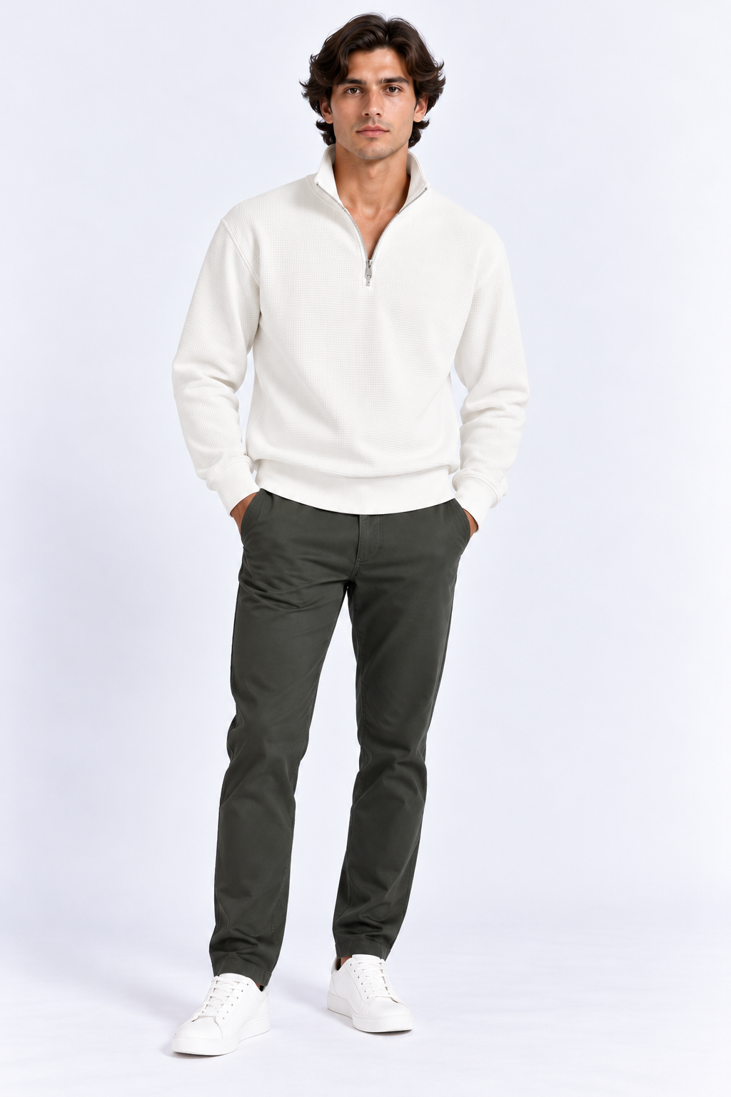 FULMARIX Herren-Sweatshirt aus Waffelstrick mit halblangem Reißverschluss