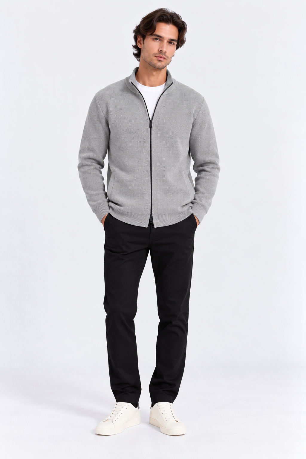 FULMARIX Men's Wool-Cotton Zip Cardigan