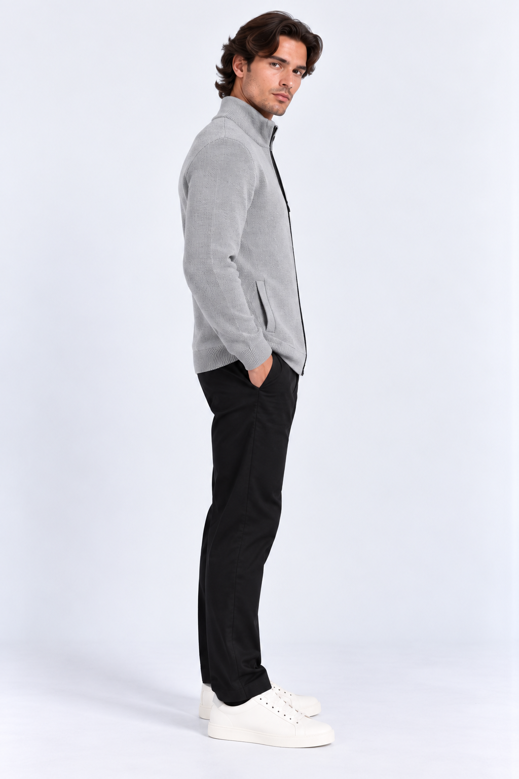 FULMARIX Men's Wool-Cotton Zip Cardigan