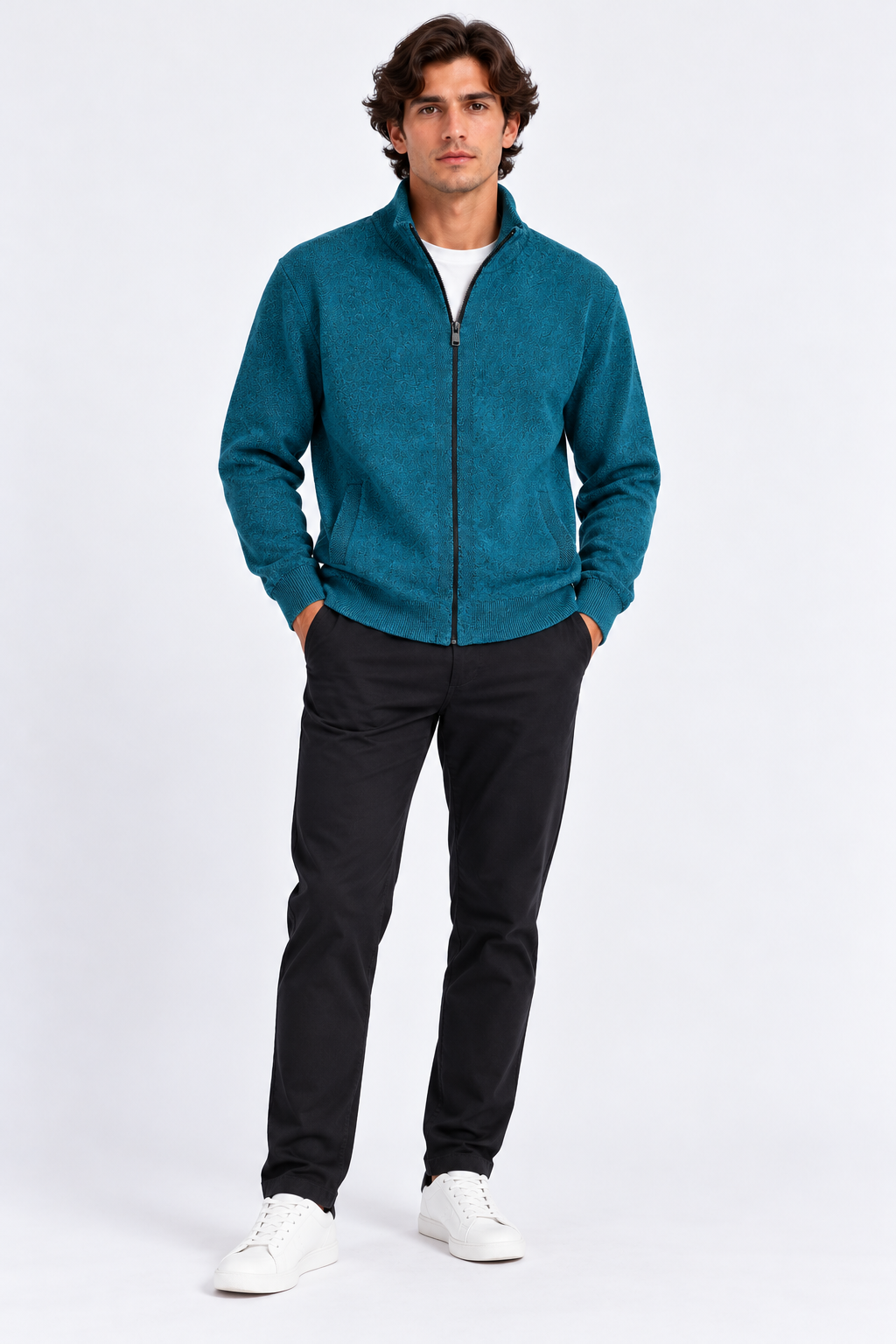 FULMARIX Men's Wool-Cotton Zip Cardigan