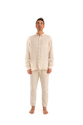 IKIKIZ men's cotton-linen trousers in light cream, full-length straight-leg style