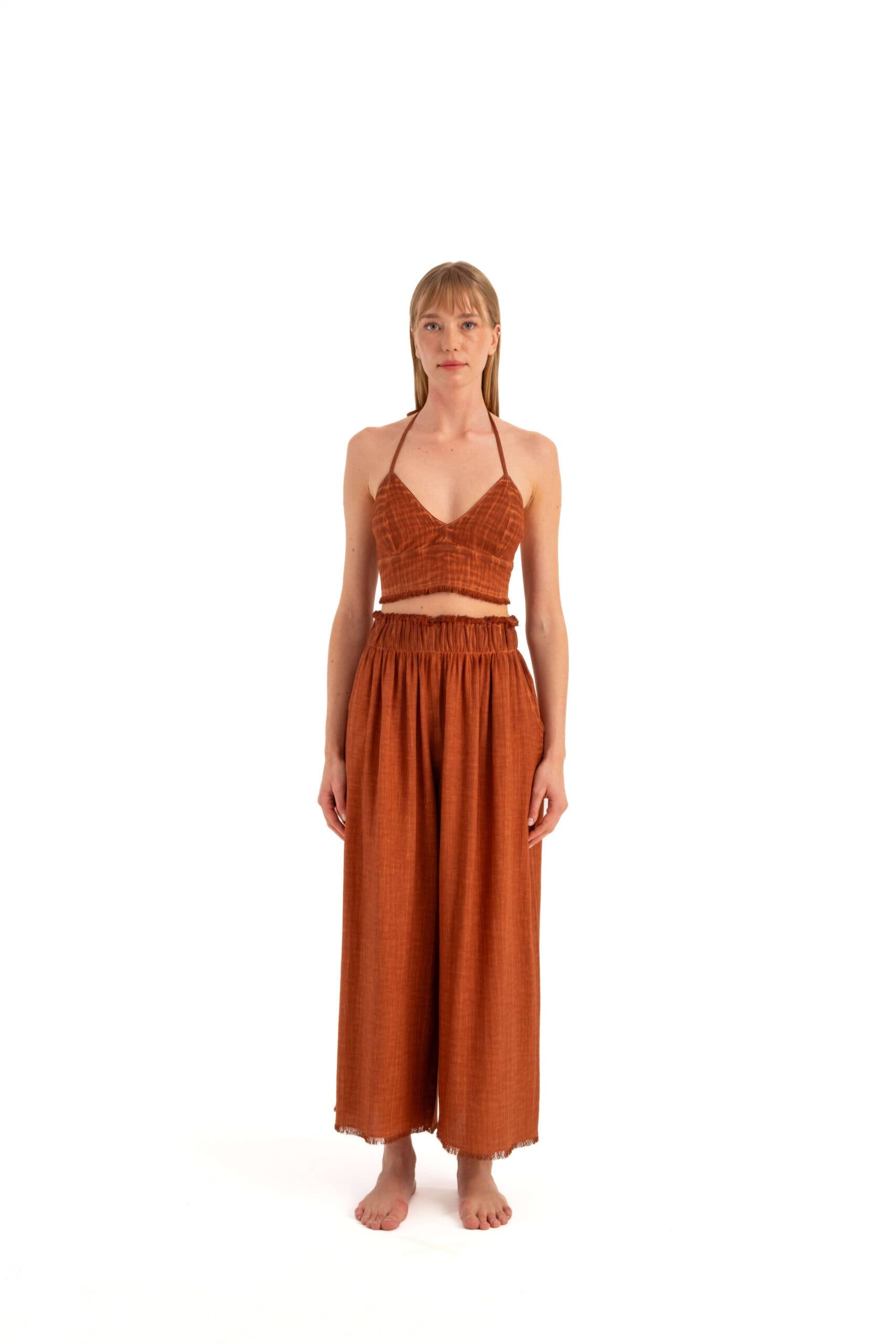 IKIKIZ women's terracotta cotton-linen triangle bralette