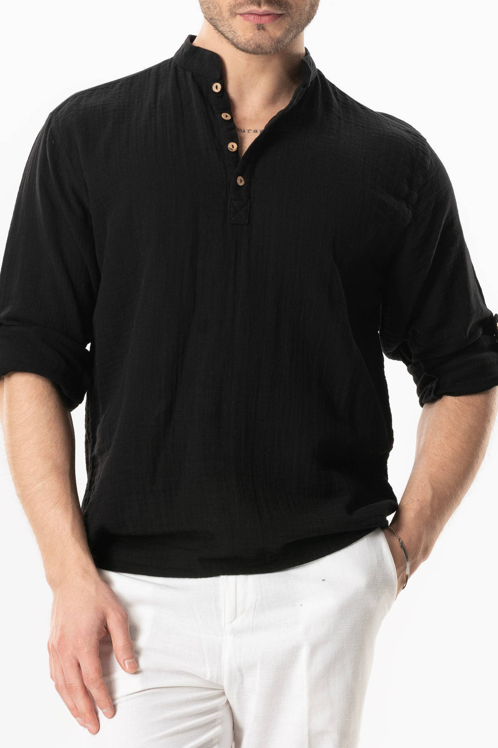 FULMARIX men's cotton muslin mandarin collar sweatshirt