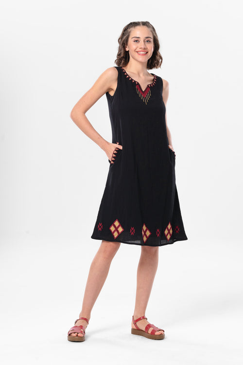 FULMARIX women's black cotton lined dress