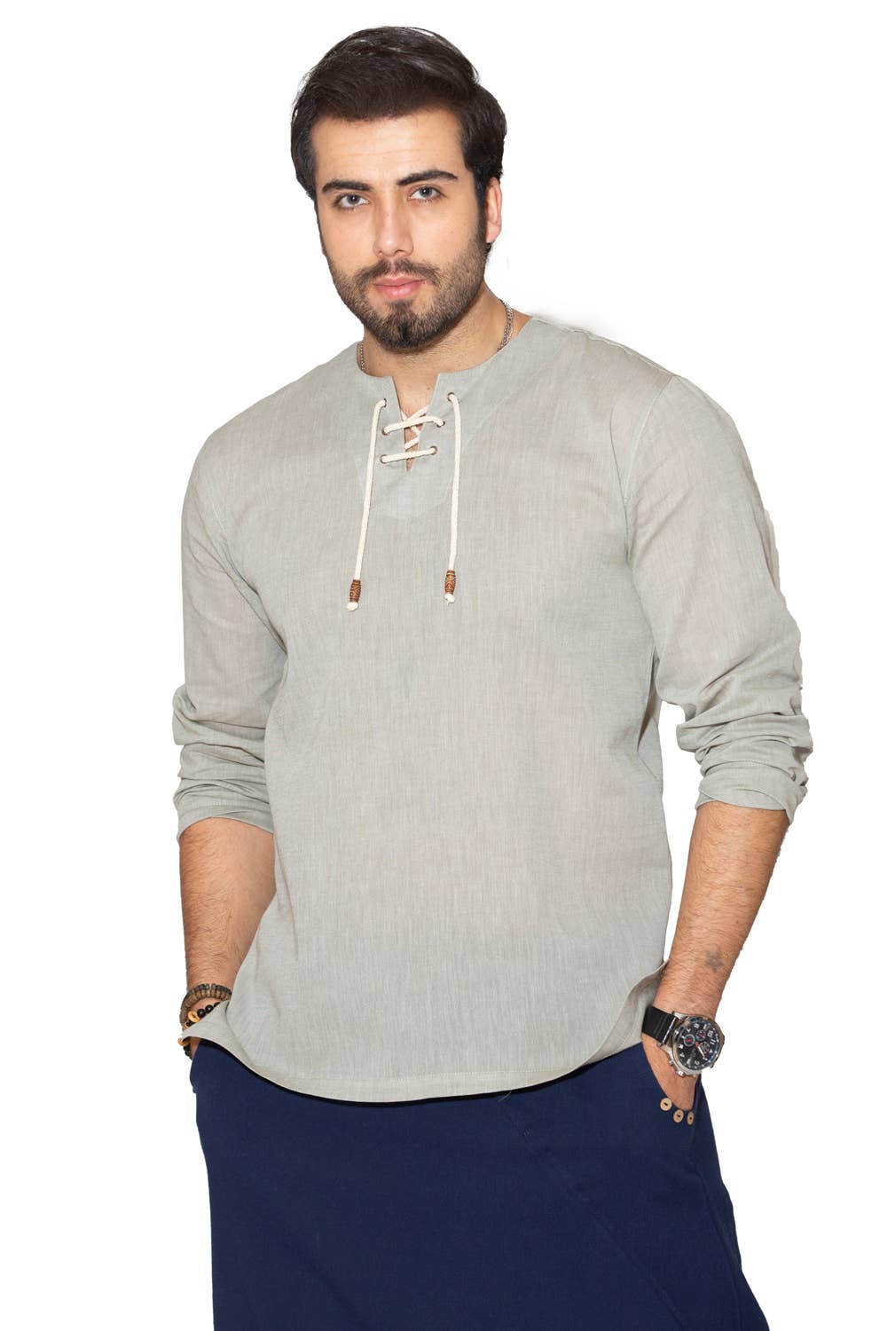 Fulmarix beige long-sleeve relaxed-fit cotton top