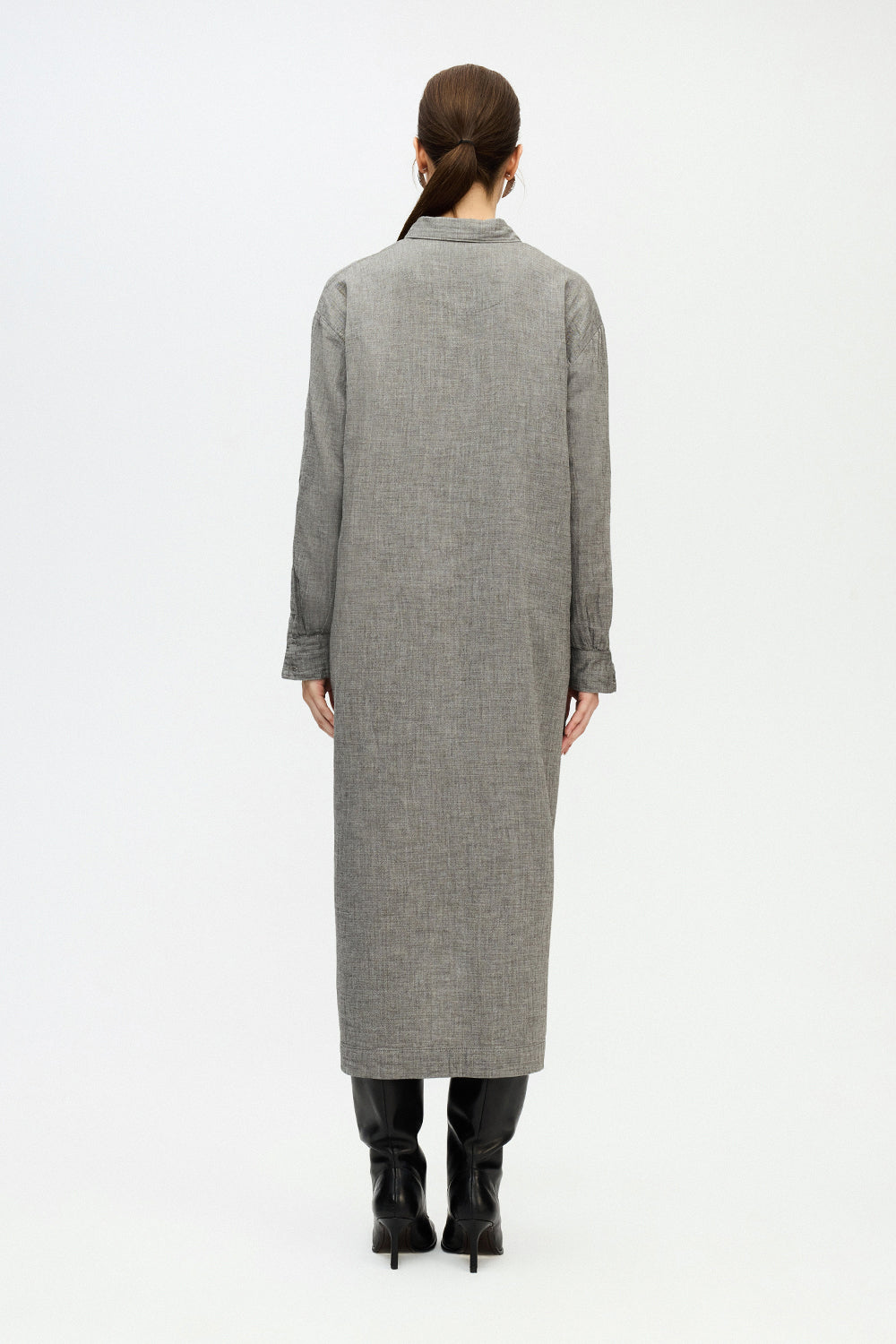 Fulmarix women's grey long shirt dress shown from the back