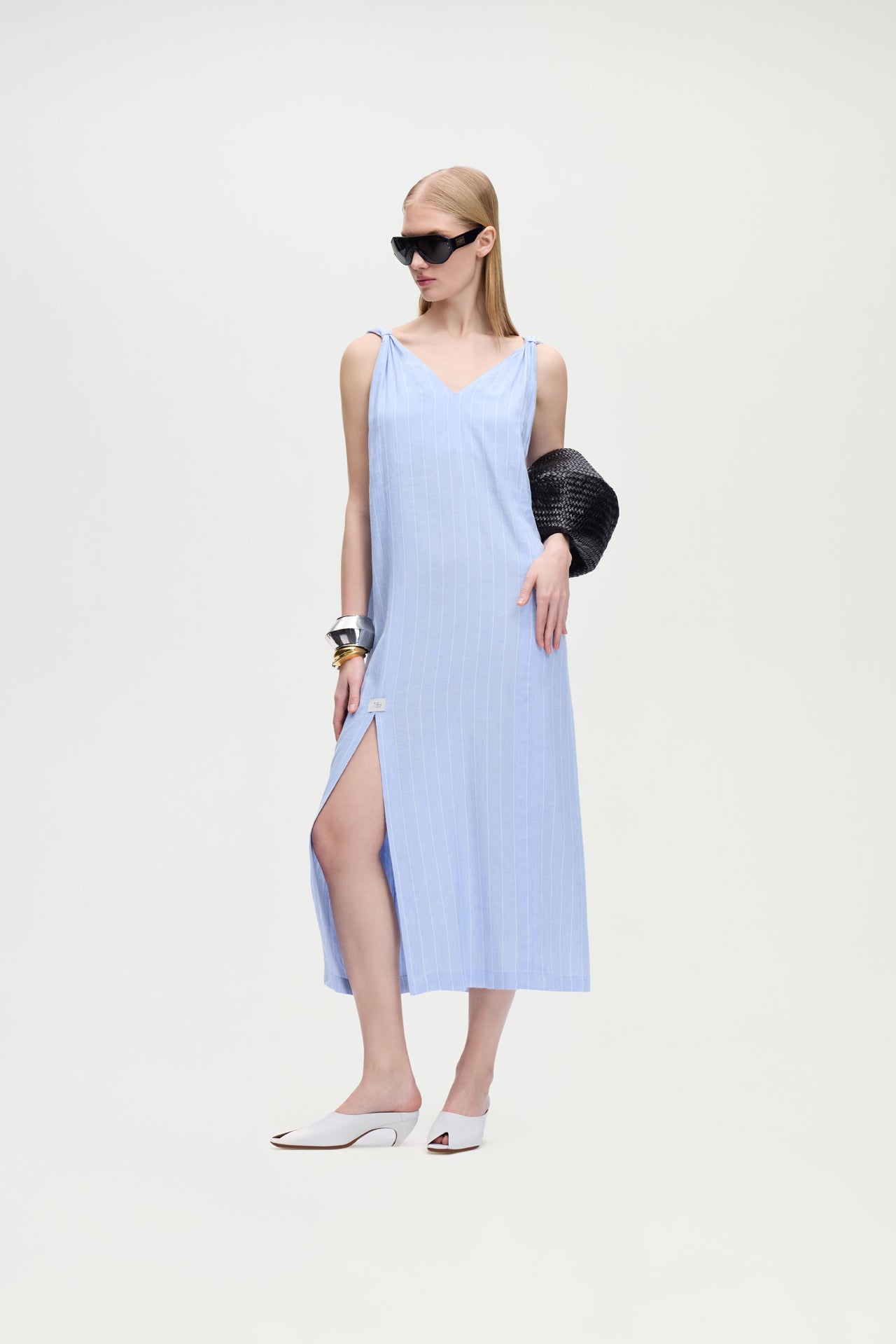 Striped Linen Blend Dress (3518); 19% Linen 81% Viscose