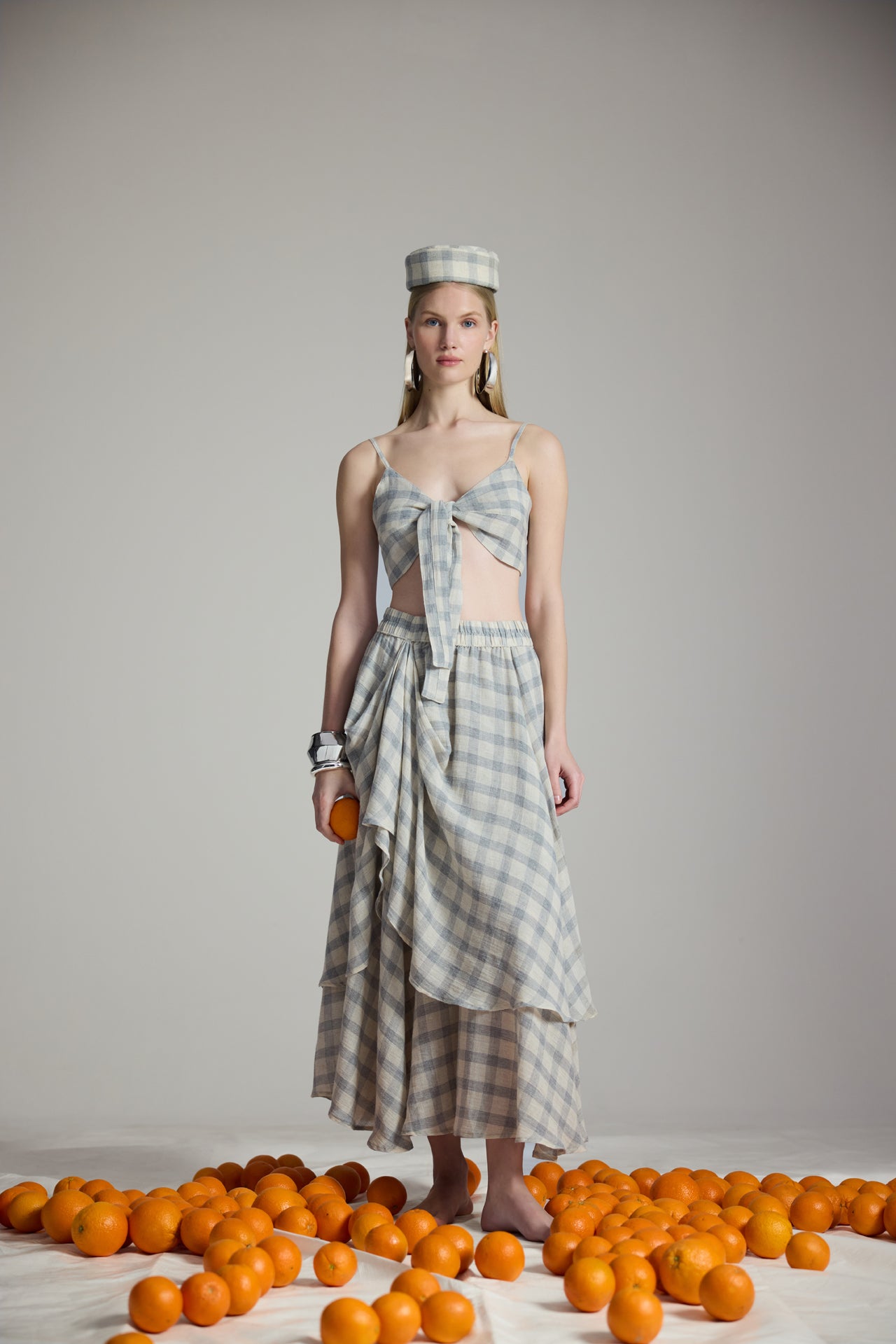 Gray Plaid Skirt (3450); 28% Linen 72% Cotton