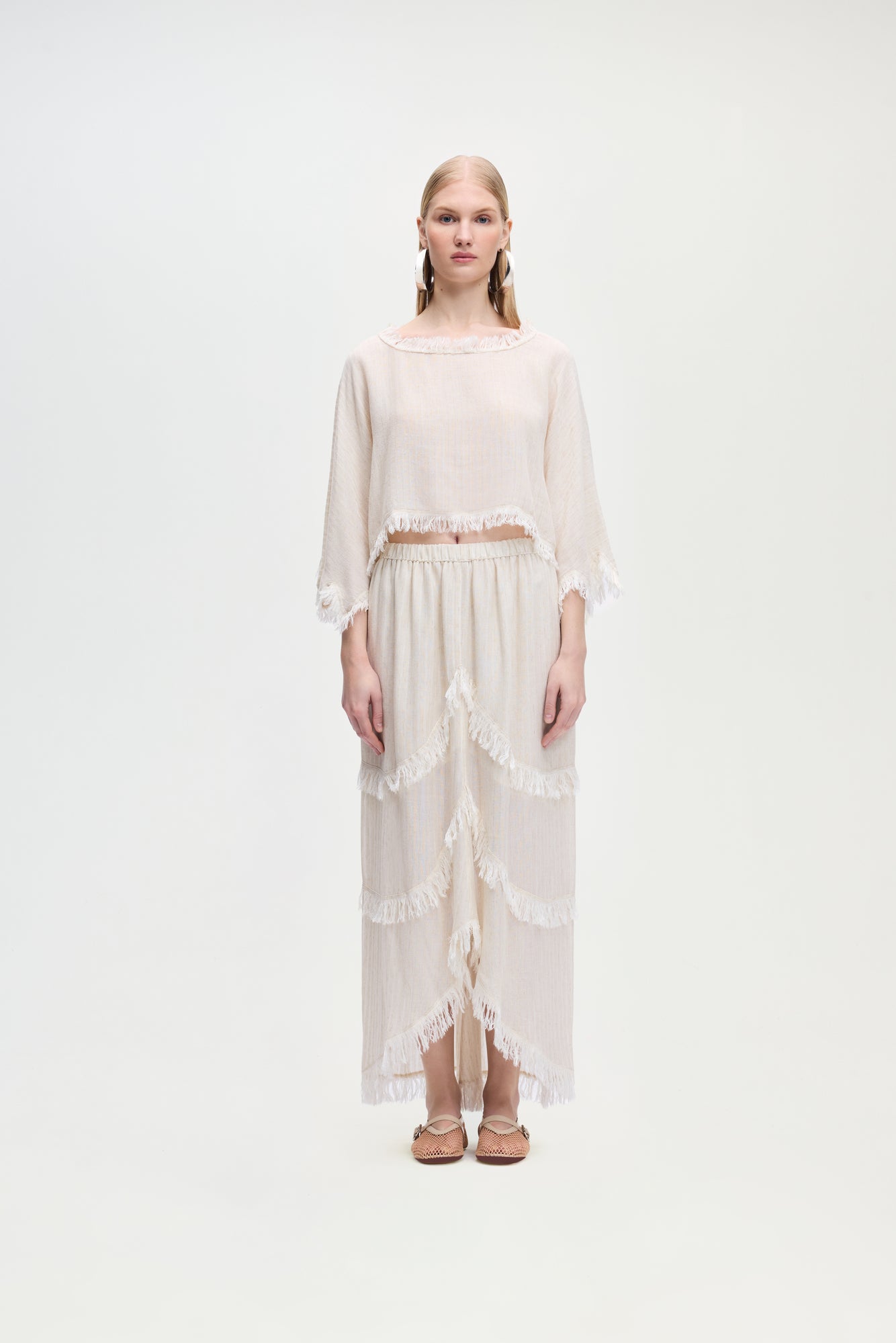 IKIKIZ women's natural TENCEL™ linen asymmetric skirt